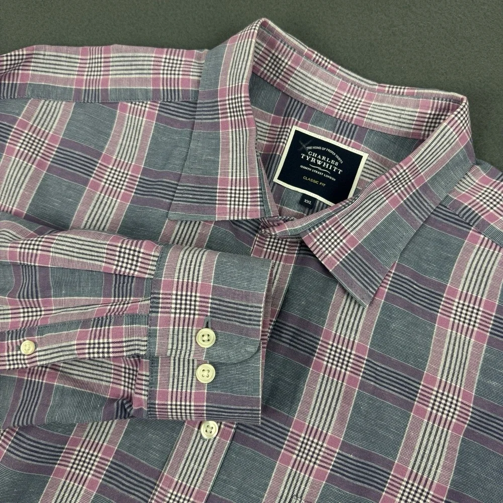 CHARLES TYRWHITT Mens Long Sleeve button Cotton/Linen CLASSIC FIT - XXL - Picture 4 of 7